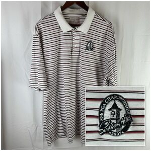Tehama Golf Polo Shirt Men XXL White Striped Pima Cotton 2007 PGA Southern Hills